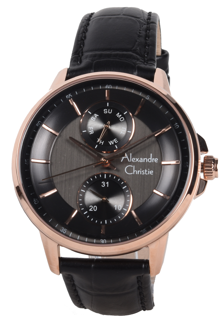 Alexandre Christie - Jam Tangan Pria - Rosegold - Black Leather Strap - 6576MFLRGBA