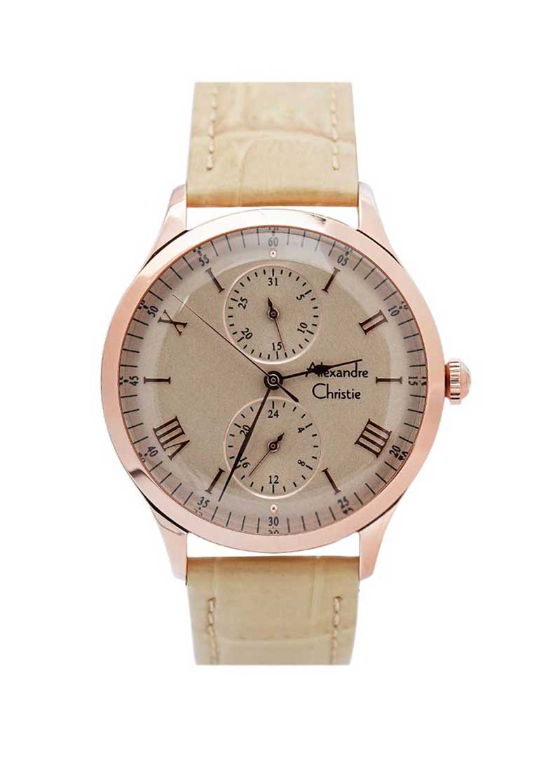 Alexandre Christie Jam Tangan Wanita - Ivory Rosegold - Leather Strap - 2943 BFLRGIV