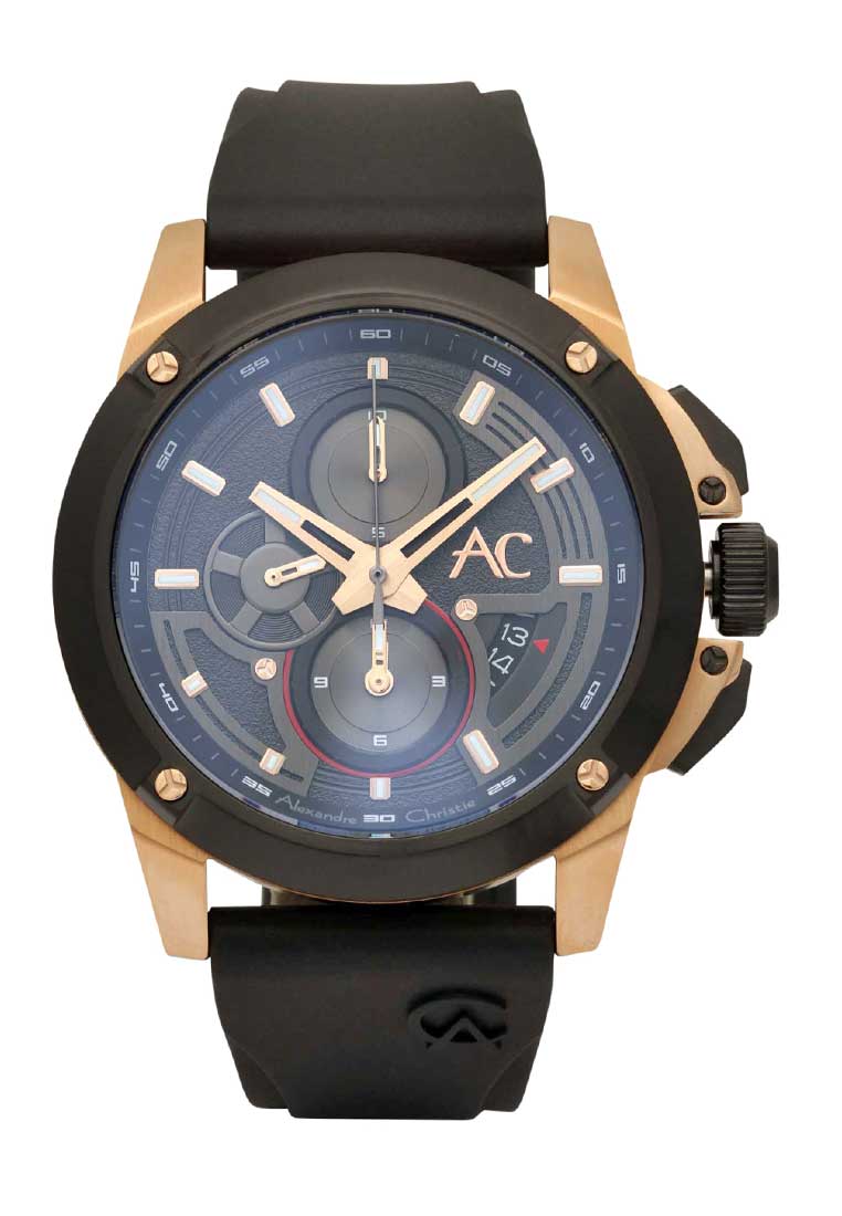 Alexandre Christie Jam Tangan Pria - Black Rosegold - Rubber - 9602 MCRBRBA