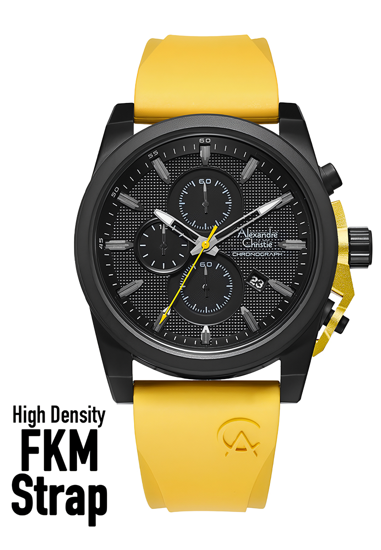 Alexandre Christie Jam Tangan Pria Alexandre Christie Chronograph AC 6659 MCRIPBAYL Yellow - Rubber 