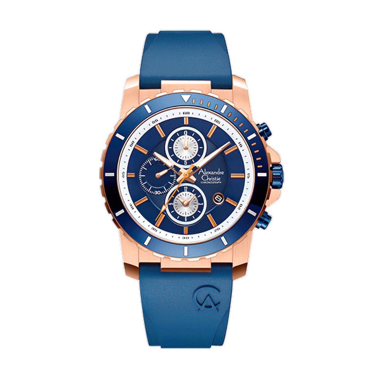 Alexandre Christie Jam Tangan Pria - Navy Rosegold - Rubber - 6141 MCRURBU