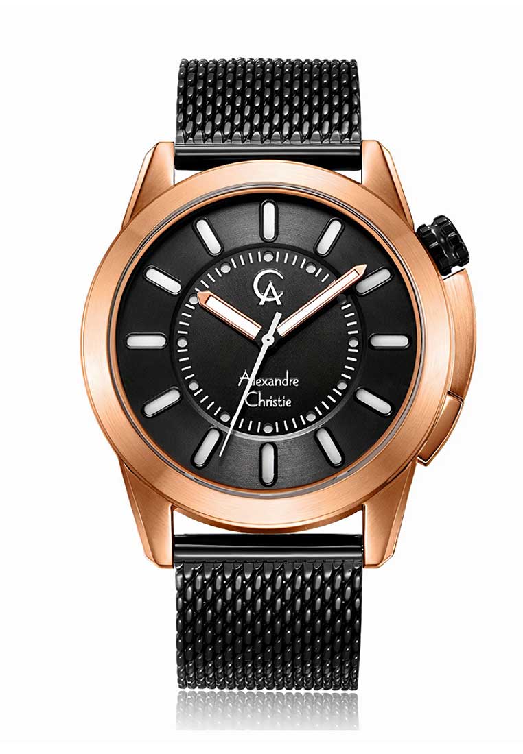Alexandre Christie Jam Tangan Pria - Black Rosegold - Tali Pasir - 8632 MHBBRBA