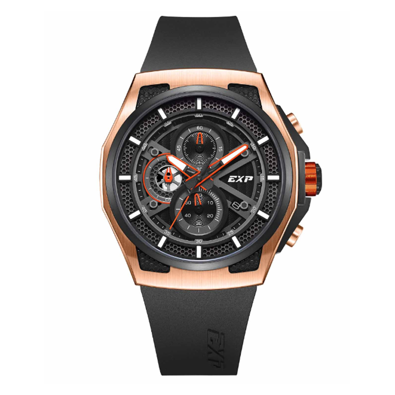 Alexandre Christie EXPEDITION 6842 ROSEGOLD BLACK RUBBER MCRBRBA