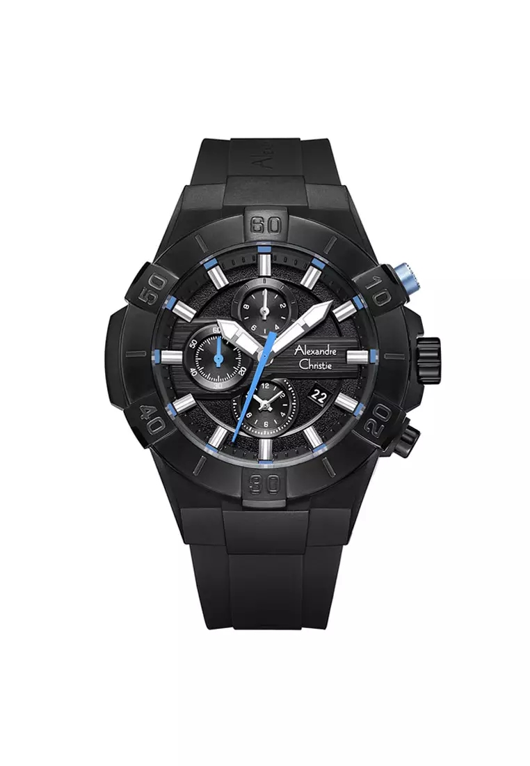 Alexandre Christie Jam Tangan Pria Alexandre Christie Chronograph AC 6649 MC RIPBALB Men Rubber Stra