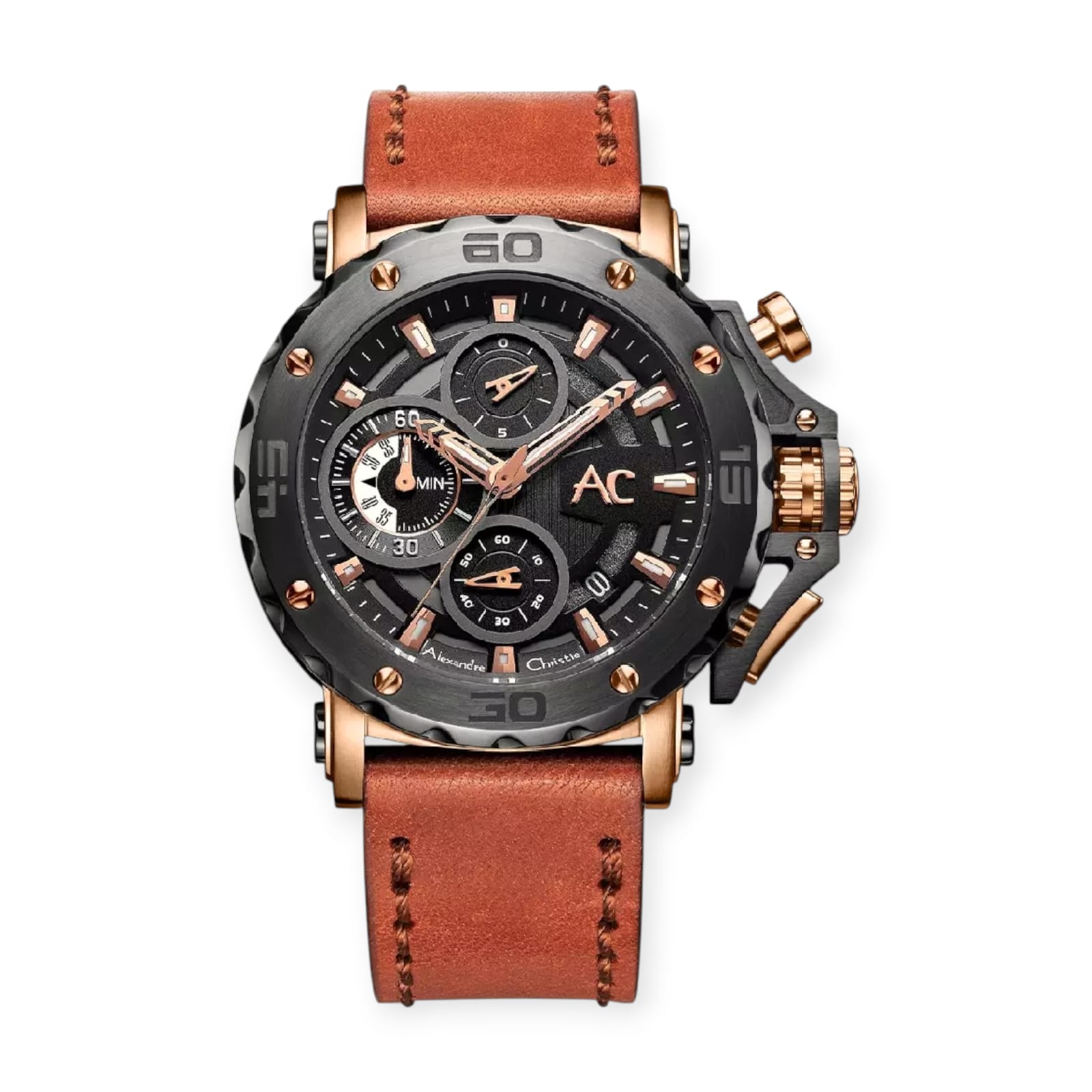 Alexandre Christie 9205 Rosegold Kulit Cokelat Cowok