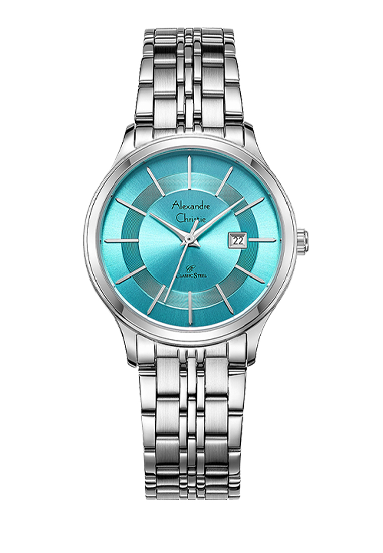 Alexandre Christie Classic Steel Ladies Band Date Silver Blue Dial 31mm - AC8348LDBSSLB