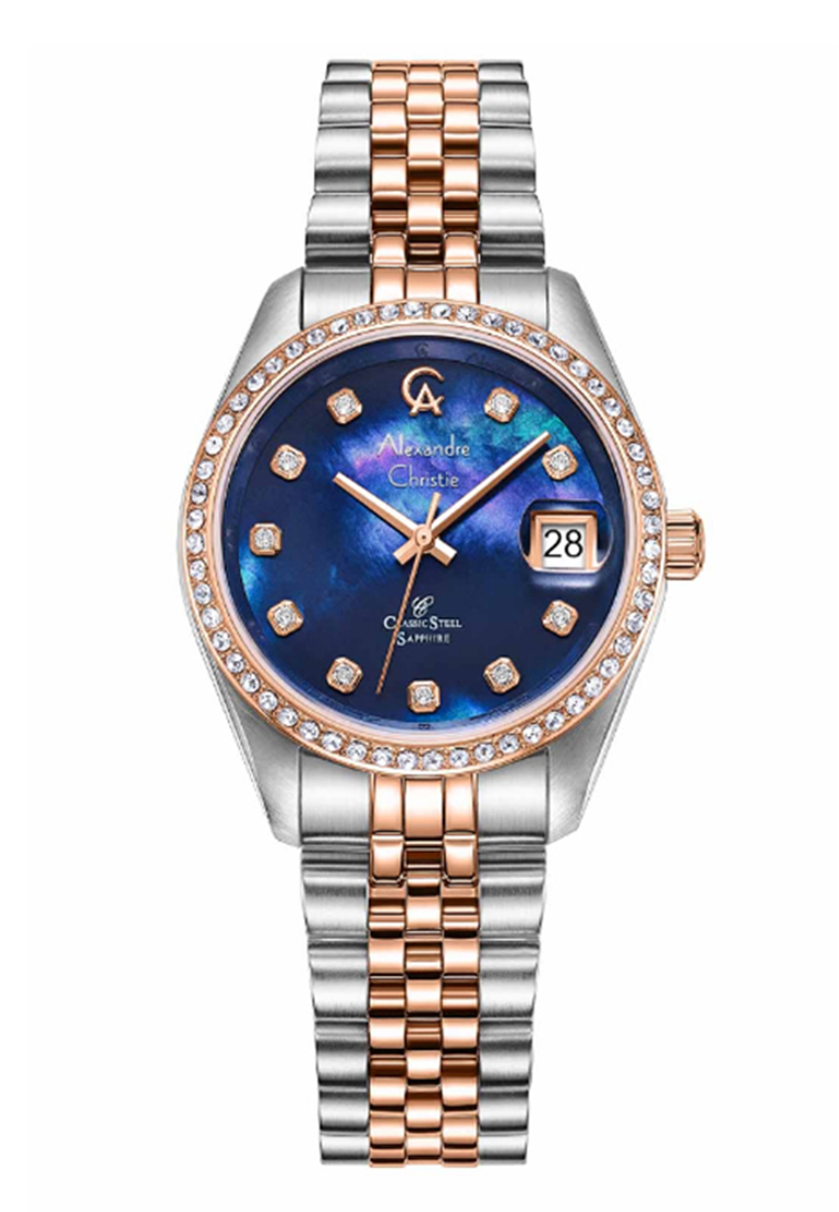 ALEXANDRE CHRISTIE AC 5012 SILVER ROSEGOLD BLUE DIAL LDBTRMU