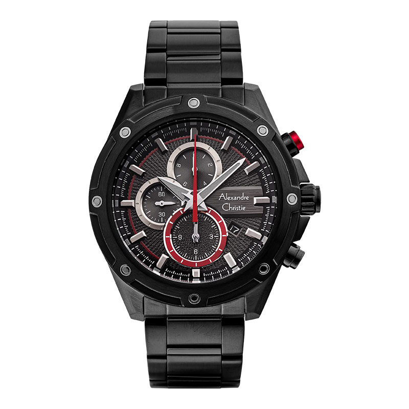 Alexandre Christie Jam Tangan Pria Alexandre Christie AC -6605 MC BIPBARE Chronograph Men Black Dial