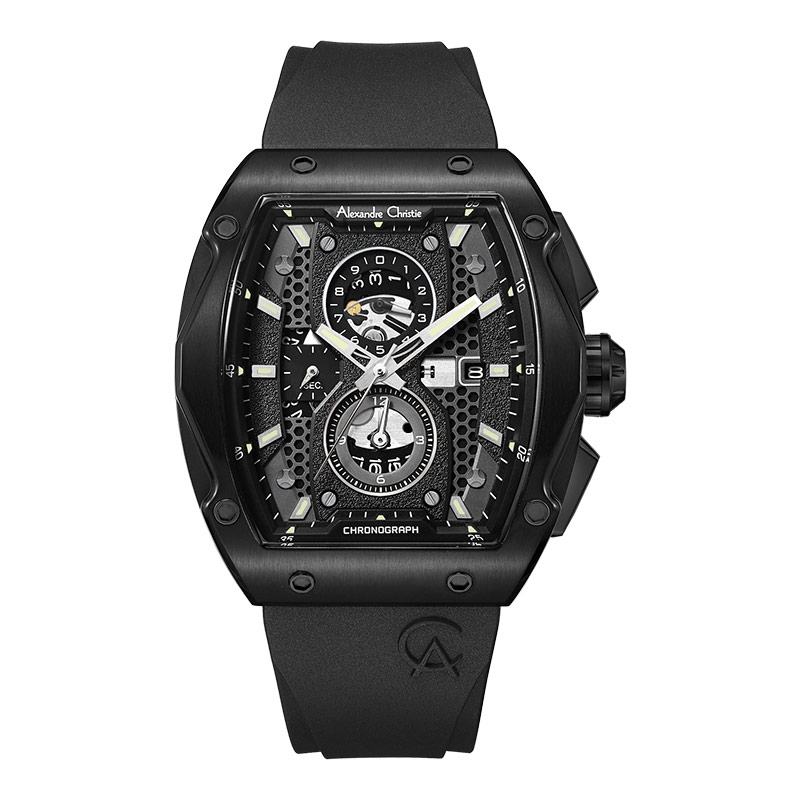 Alexandre Christie Jam Tangan Pria Alexandre Christie AC 6608 MC RIPBA Chronograph Men Black Dial Bl