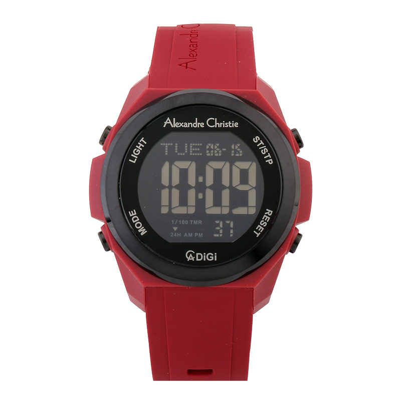 Alexandre Christie Jam Tangan Pria Alexandre Christie AC 9342 MHRIGBARE Men Black Digital Dial Red R