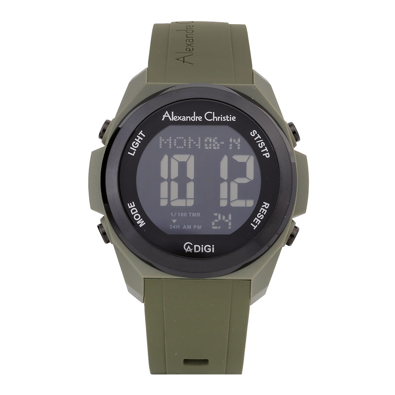 Alexandre Christie Jam Tangan Pria Alexandre Christie AC 9342 MHRIGBAGN Men Black Digital Dial Green