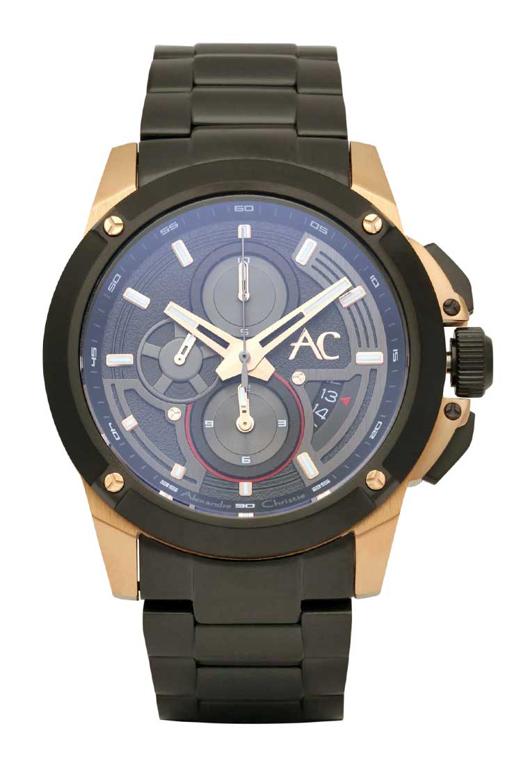 Alexandre Christie Jam Tangan Pria - Black Rosegold - Stainless Steel - 9602 MCBBRBA