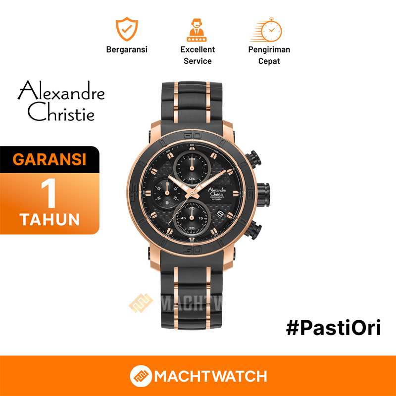 Alexandre Christie Jam Tangan Pria Alexandre Christie Chronograph AC 6292 MC BBRBA-2 Black Dial Dual