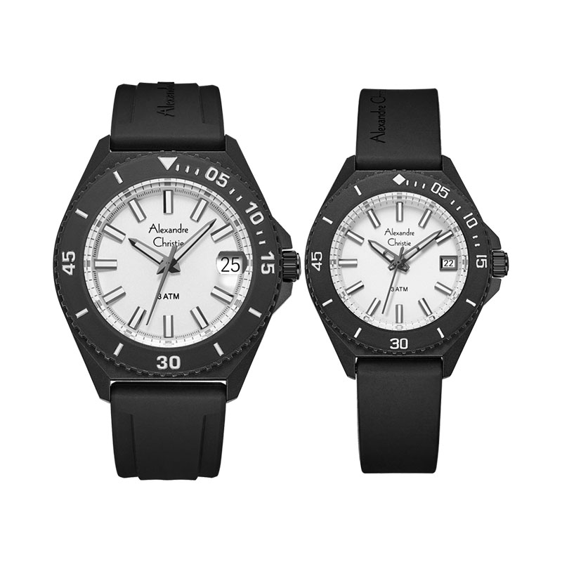 Alexandre Christie Jam Tangan Couple Alexandre Christie AC 8693 RIPSL Couple Sport White Dial Black 
