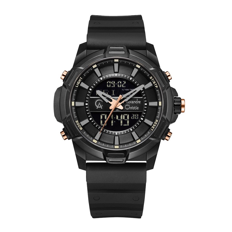 Alexandre Christie 9375 karet hitam dial rosegold cowok