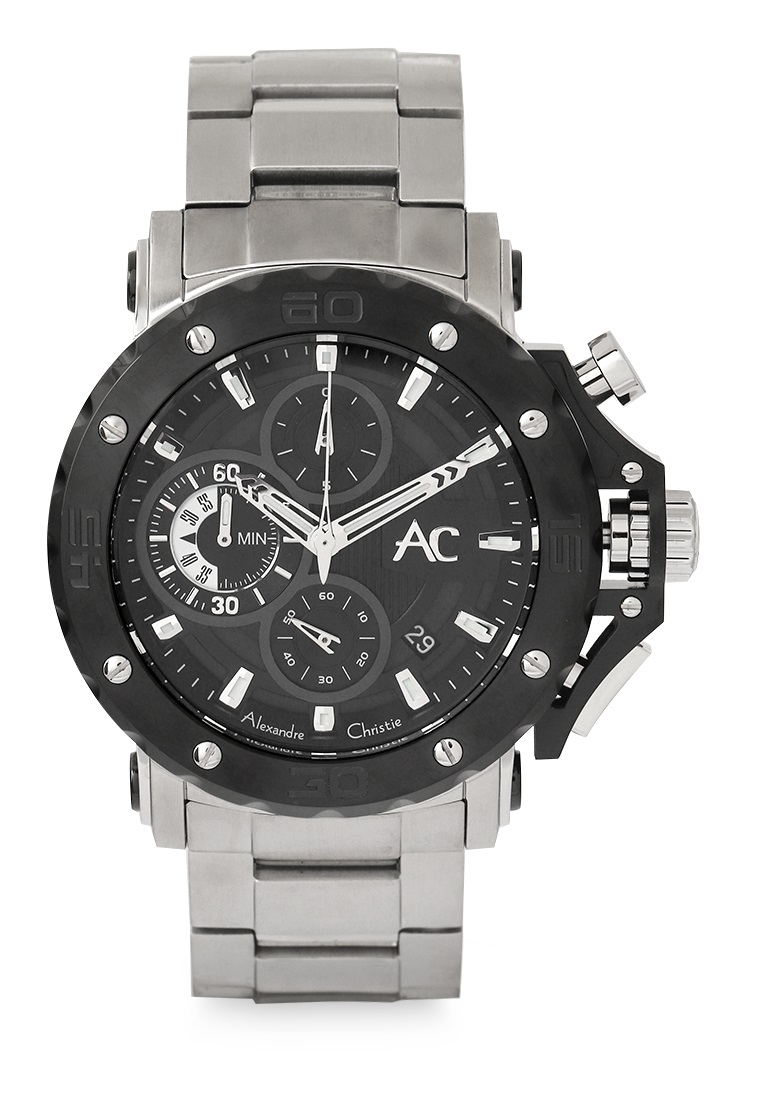 Jam Tangan Alexandre Christie AC 9205 BFBSSLDDR, Chronograph Stainless Steel Silver Red