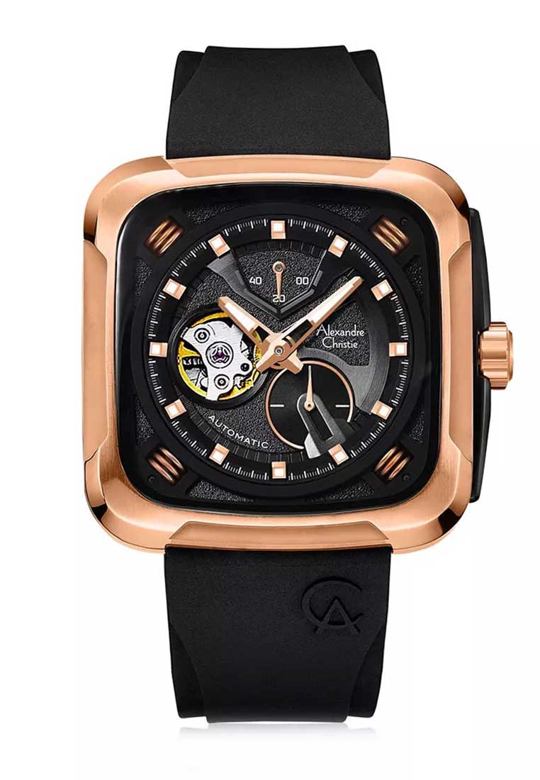 Alexandre Christie Jam Tangan Pria - Black Rosegold - Silicon - 6577 MARBRBA