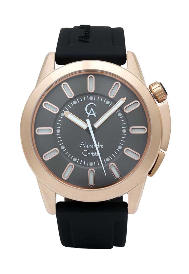 Alexandre Christie Jam Tangan Pria - Black Rosegold - Rubber Strap - 8632 MHRRGBA