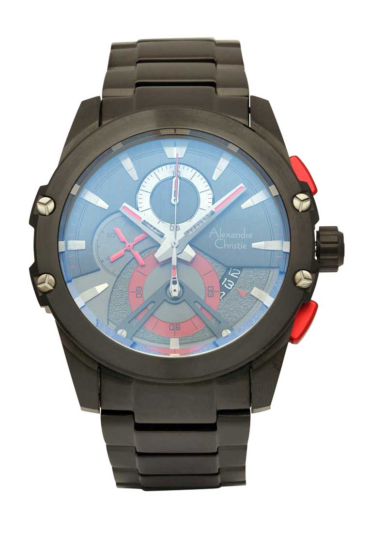 Alexandre Christie Jam Tangan Pria - Black Red - Stainless Steel - 6607 MCBEPBARE