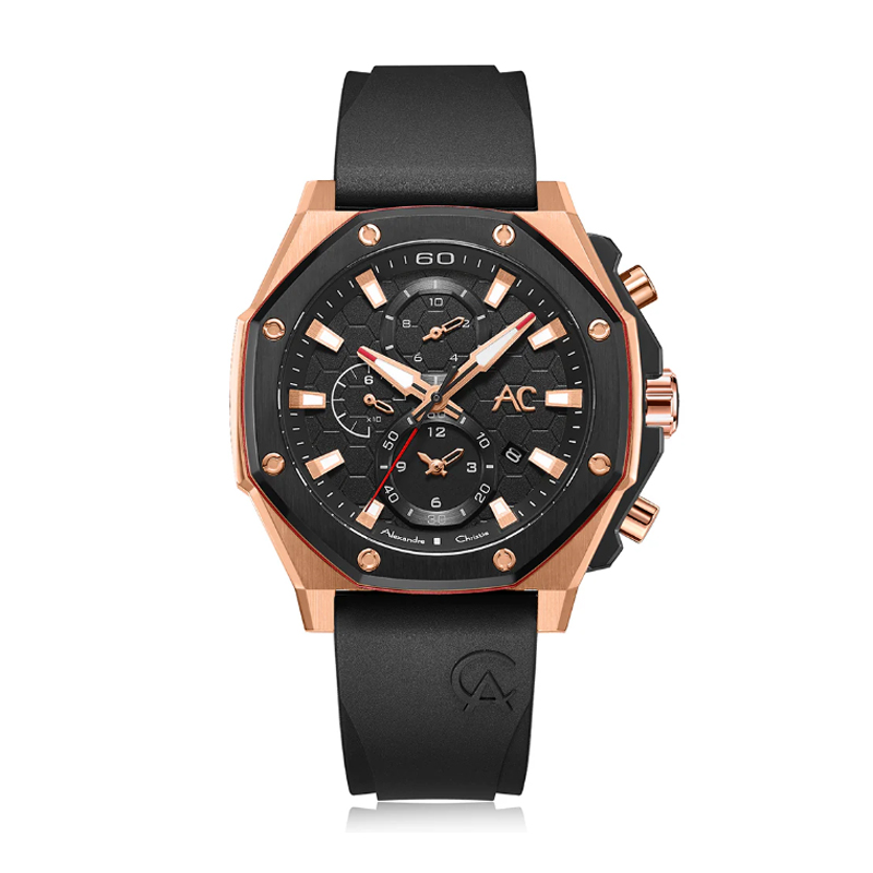 Alexandre Christie AC 9601 Rosegold Black Rubber Gents GCRBRBA