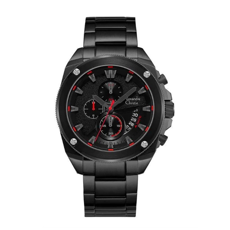 Alexandre Christie 6646 Rantai Full Black Dial Merah Cowok