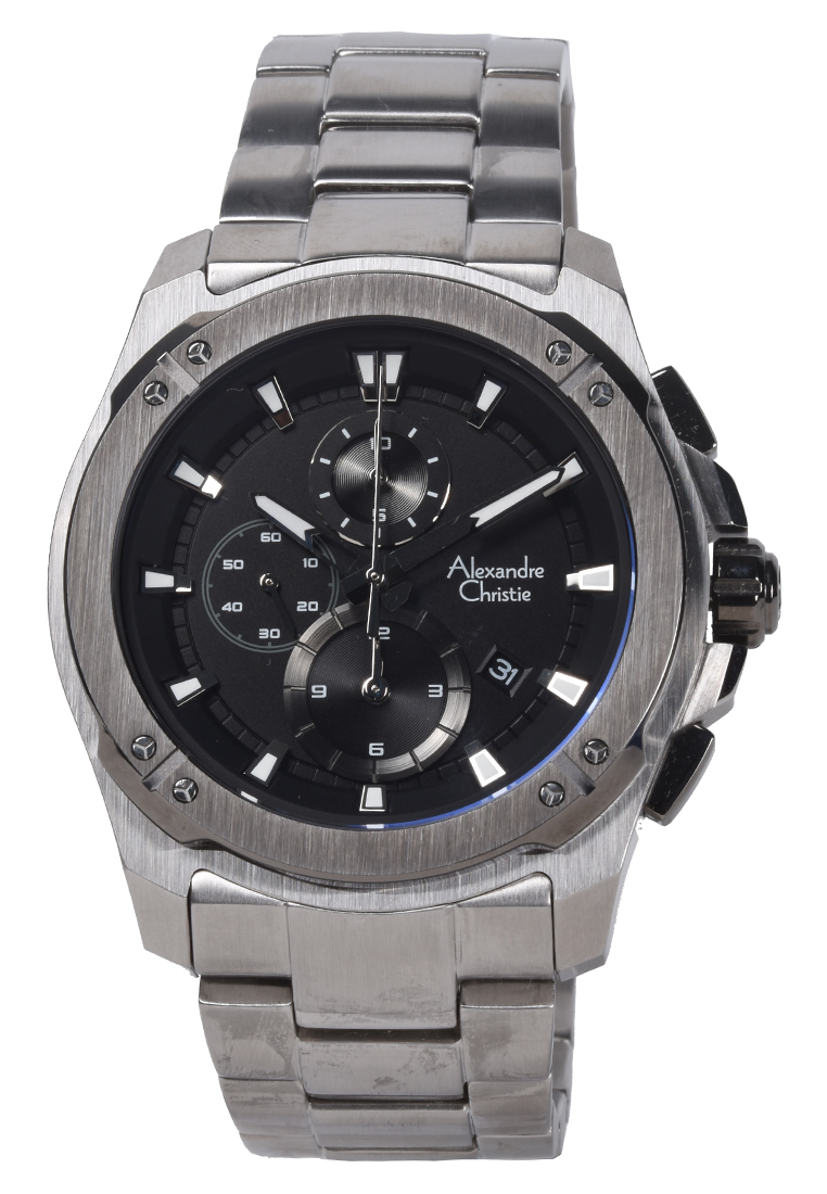 Alexandre Christie - Jam Tangan Chronograph Pria - Silver Black - Stainless Steel Bracelet - 6595 MC
