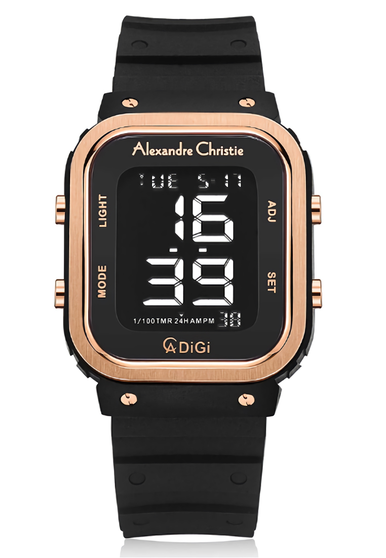 Alexandre Christie - Jam Tangan Digital Pria - Black Rosegold - Rubber Strap - 9357 MHRRGBA