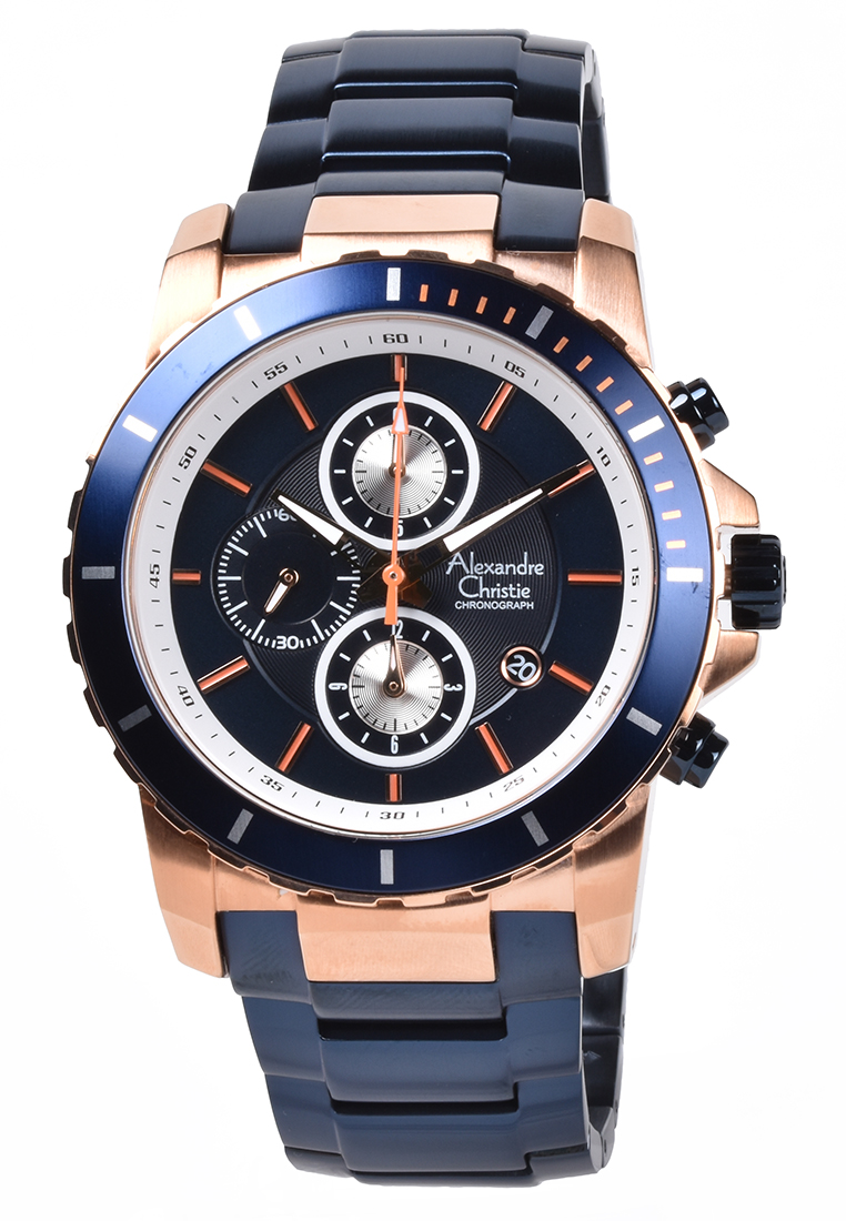 Alexandre Christie - Jam Tangan Pria - Rosegold - Blue Stainless Steel - 6141MCBURBU