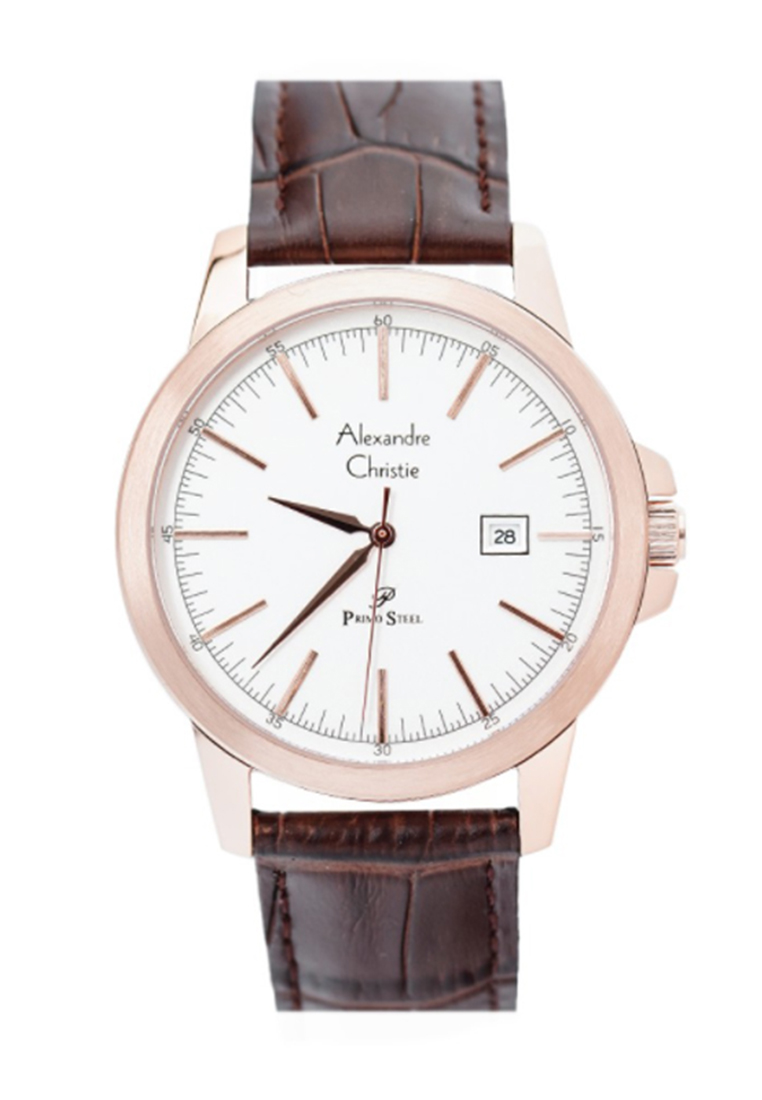 ALEXANDRE CHRISTIE AC 1008 ROSEGOLD WHITE LEATHER MAN MDLRGSL