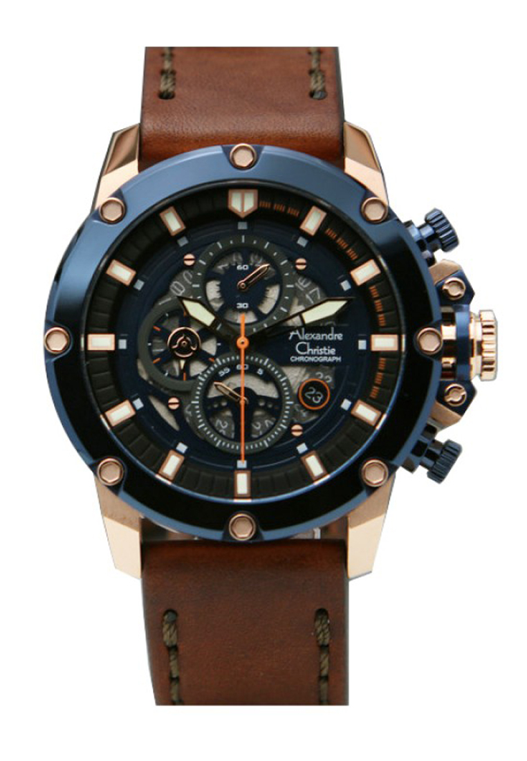 ALEXANDRE CHRISTIE AC 6564 ROSEGOLD BLUE BROWN LEATHER MCLURBU