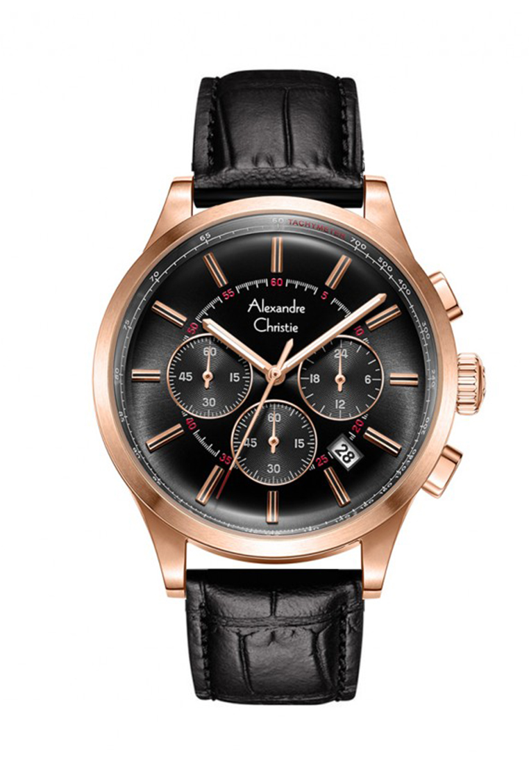 ALEXANDRE CHRISTIE AC 6574 ROSEGOLD BLACK LEATHER MCLBRBA