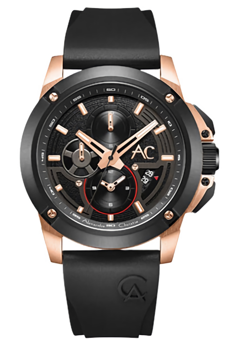 Alexandre Christie - Jam Tangan Chronograph Pria - Rosegold - Black Rubber Strap - 9602 MCRBRBA