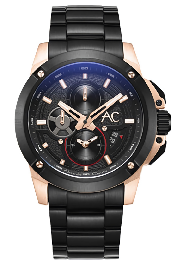 Alexandre Christie - Jam Tangan Chronograph Pria - Rosegold - Black Stainless Steel Bracelet - 9602 