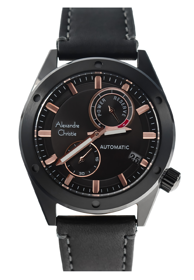Alexandre Christie - Jam Tangan Pria - Black Rosegold - Leather Strap - 3046 MALIPBARG