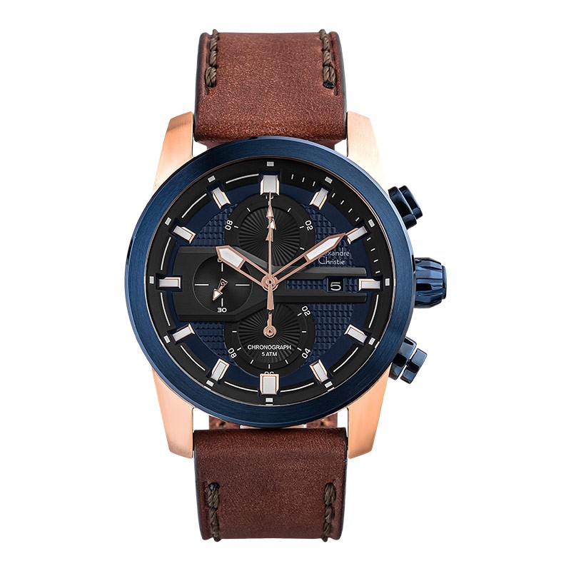 Alexandre Christie Jam Tangan Pria Alexandre Christie AC 6562 MC LURBU Chronograph Men Blue Dial Bro