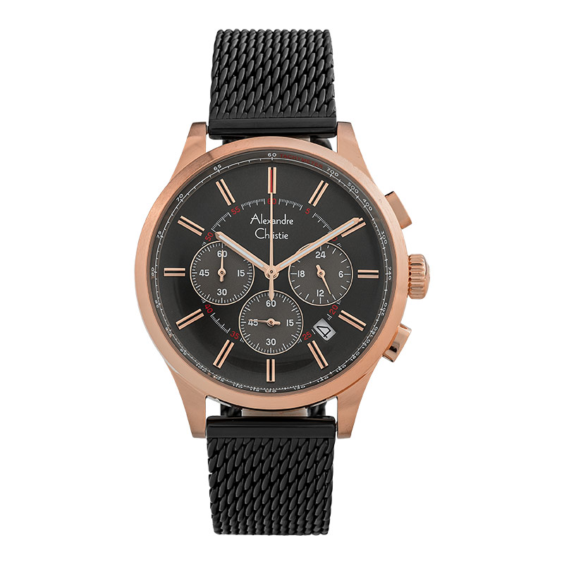 Alexandre Christie Jam Tangan Pria Alexandre Christie Chronograph AC 6574 MC BBRBA Men Black Dial Me