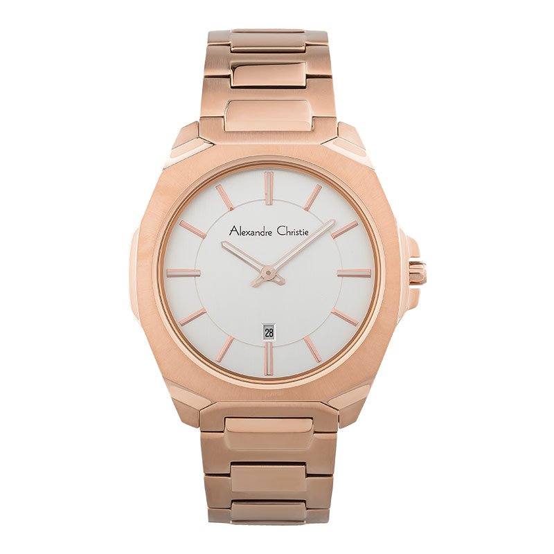 Alexandre Christie Jam Tangan Pria Alexandre Christie Classic AC 8611 MD BRGSL Men Silver Dial Rose 