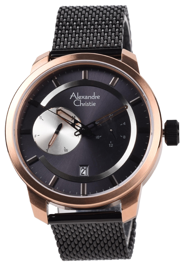 Alexandre Christie - Jam Tangan Pria - Rosegold - Black Stainless Steel Bracelet - 6548MFBBRBA