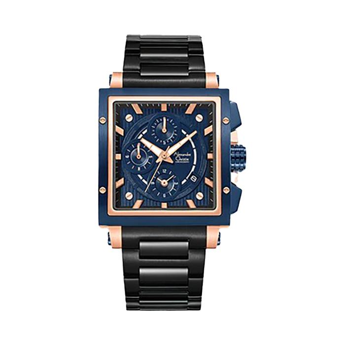 Alexandre Christie 6182 Rosegold Rantai Hitam Ring Biru Cowok