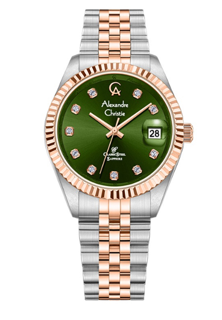 ALEXANDRE CHRISTIE AC 5013 SILVER ROSEGOLD GREEN LDBTRGN