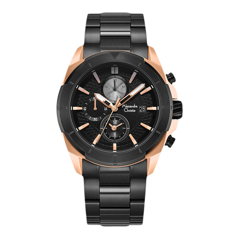 Alexandre Christie Jam Tangan Pria Alexandre Christie Chronograph AC 6596 MC BBRBA Men Black Dial Bl