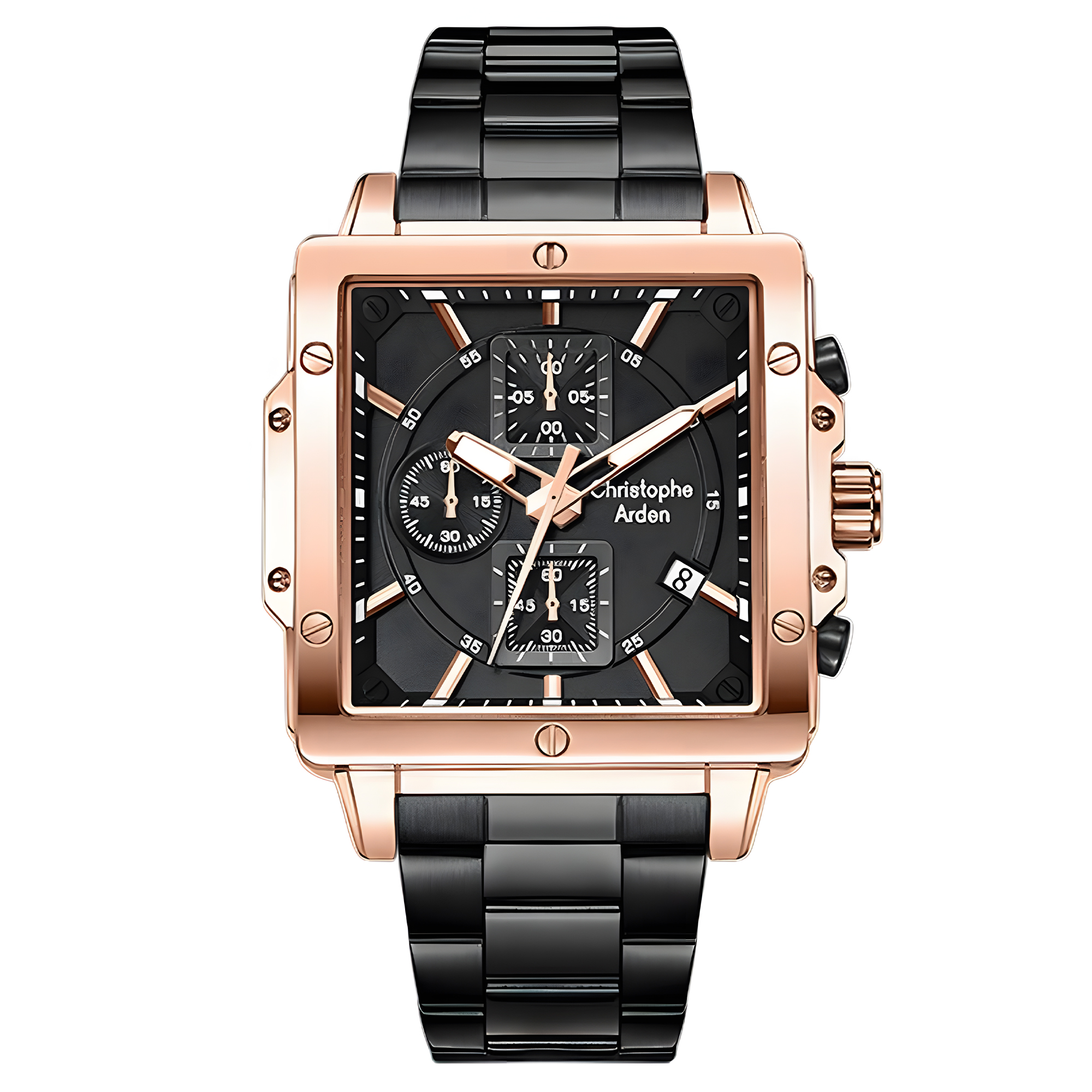 Alexandre Christie Christophe Arden - Jam Tangan Chronograph Pria - Black Rose Gold - Stainless Stee