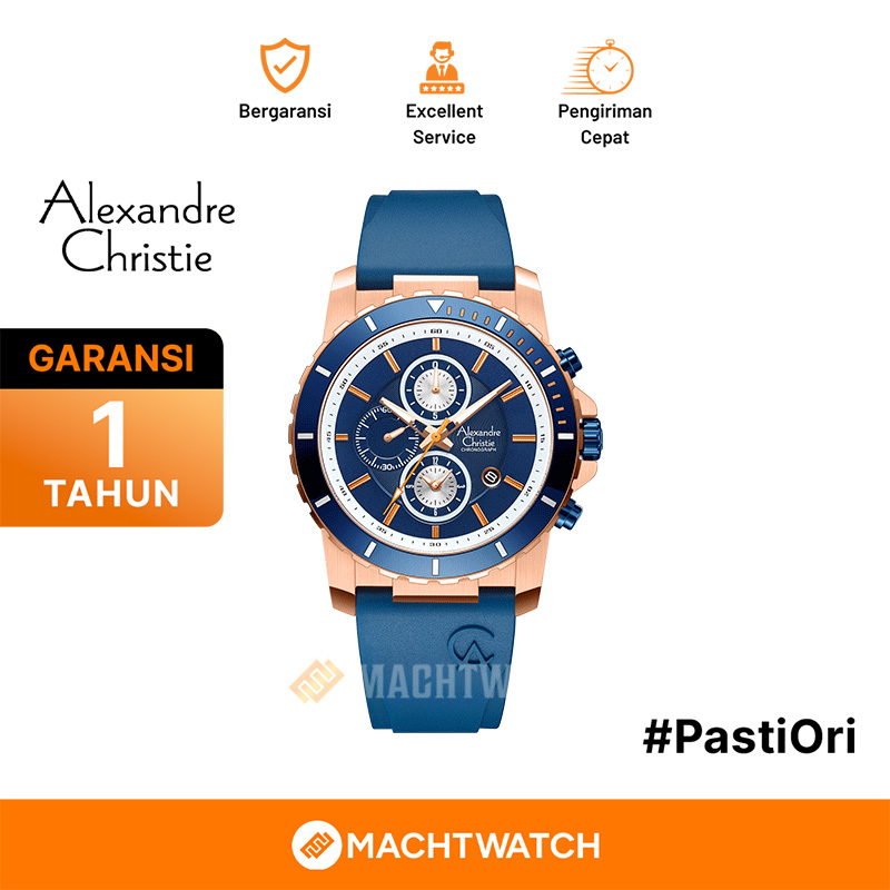 Alexandre Christie Jam Tangan Pria Alexandre Christie Chronograph AC 6141 MC RURBU Men Blue Dial Blu