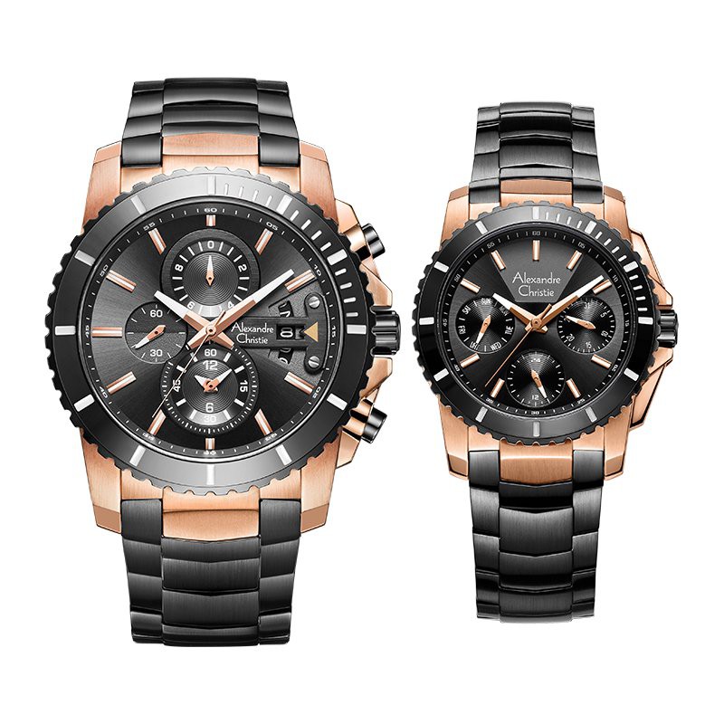 Alexandre Christie Jam Tangan Couple Alexandre Christie AC 6455 BBRBA Couple Black Sunray Dial Black