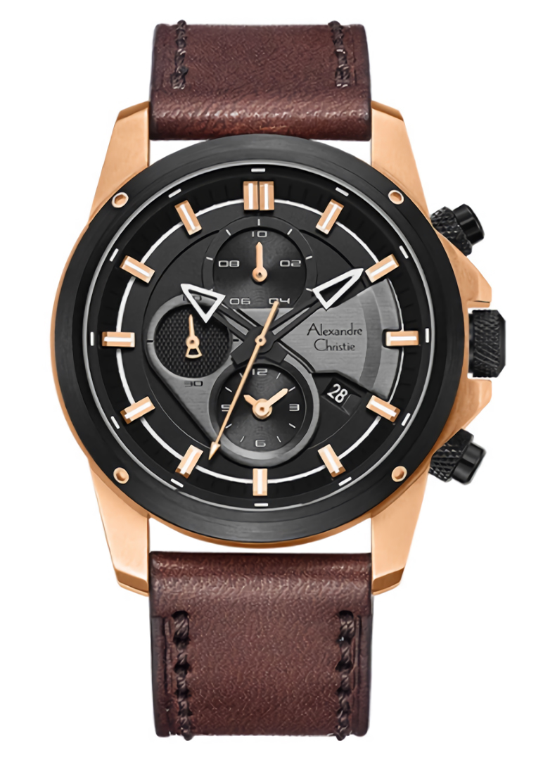 Alexandre Christie 6593 MCLBRBA - Jam Tangan Pria - Rosegold - Brown Leather Strap
