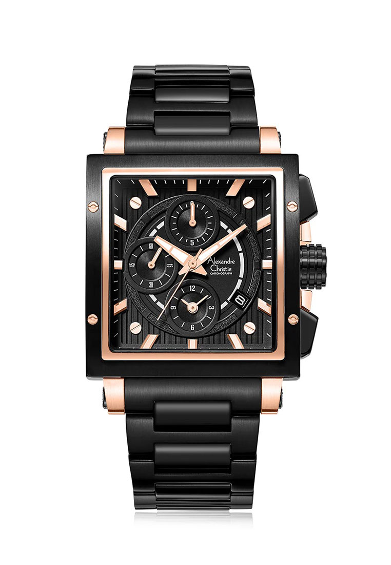 Alexandre Christie Jam Tangan Pria - Black Rosegold -Stainless Steel - 6182 GCBBRBA