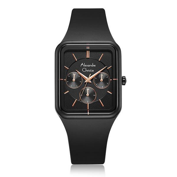 Alexandre Christie 2744 Karet Hitam Dial Rosegold