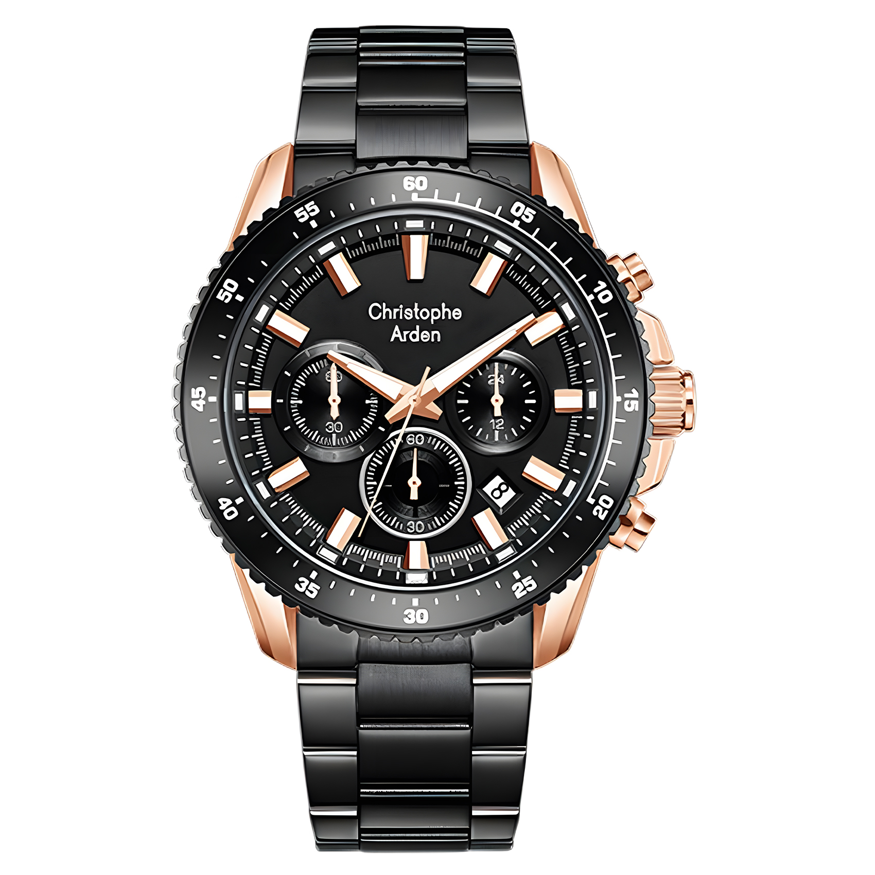 Alexandre Christie Christophe Arden - Jam Tangan Chronograph Pria - Rose Gold Black - Stainless Stee