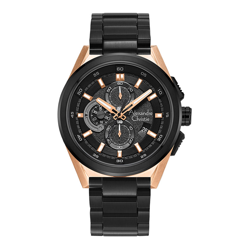 Alexandre Christie Jam Tangan Pria Alexandre Christie Chronograph AC 6654 MC BBRBA Black Dial Black 