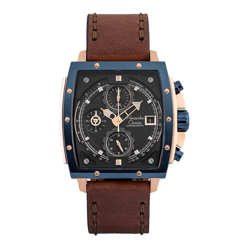 Alexandre Christie Jam Tangan Pria Alexandre Christie Chronograph AC 6376 MC LURBA Leather Strap